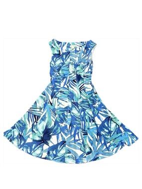 DB Established 1962 Petite 4 Blue Tropical Print Fit Flare Dress Sleeveless